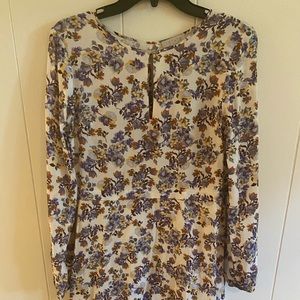 Long Sleeve Dress, White, indigo flowers